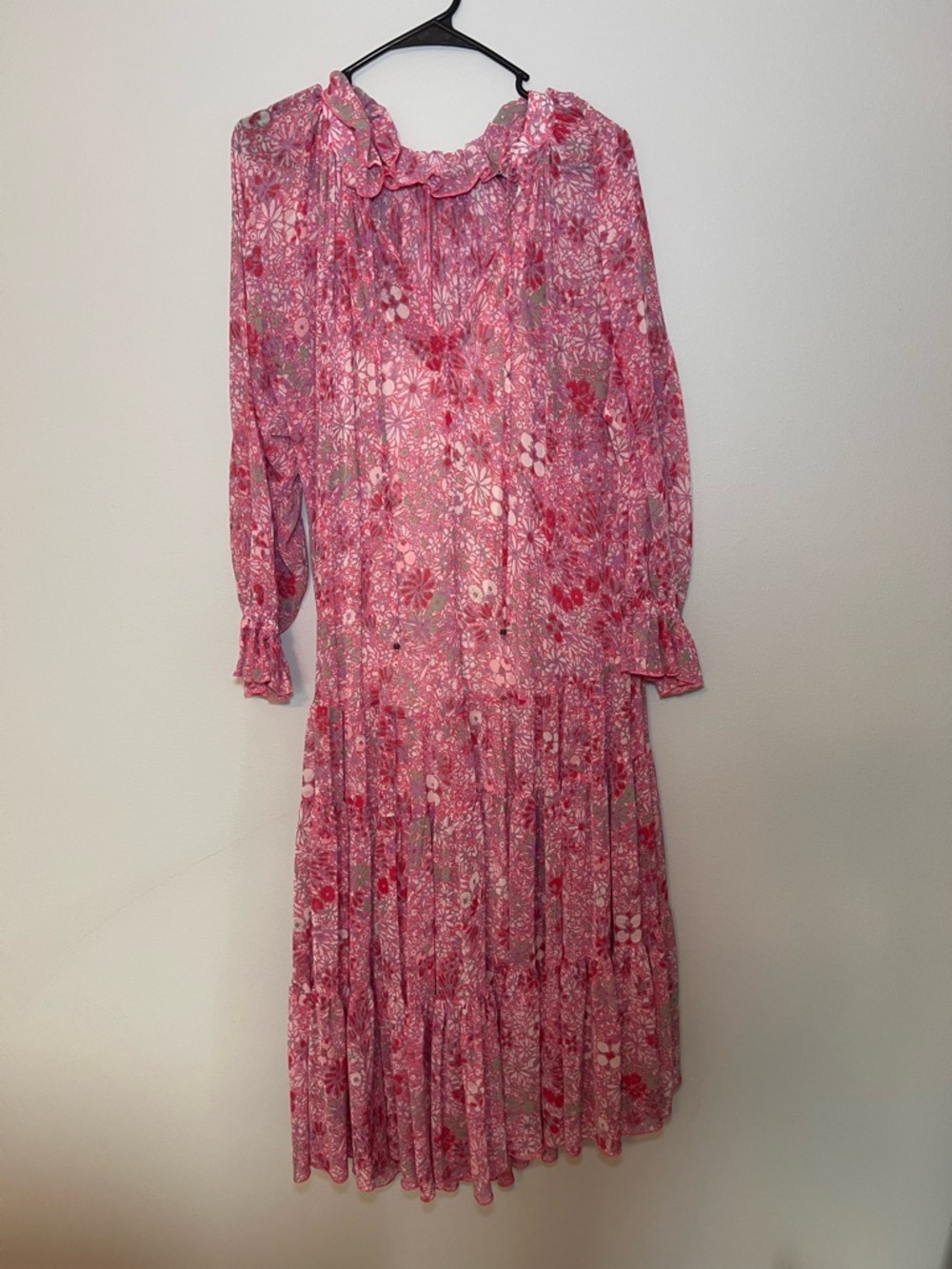 Free People Pink Floral Long Sleeve Ruffle Dress